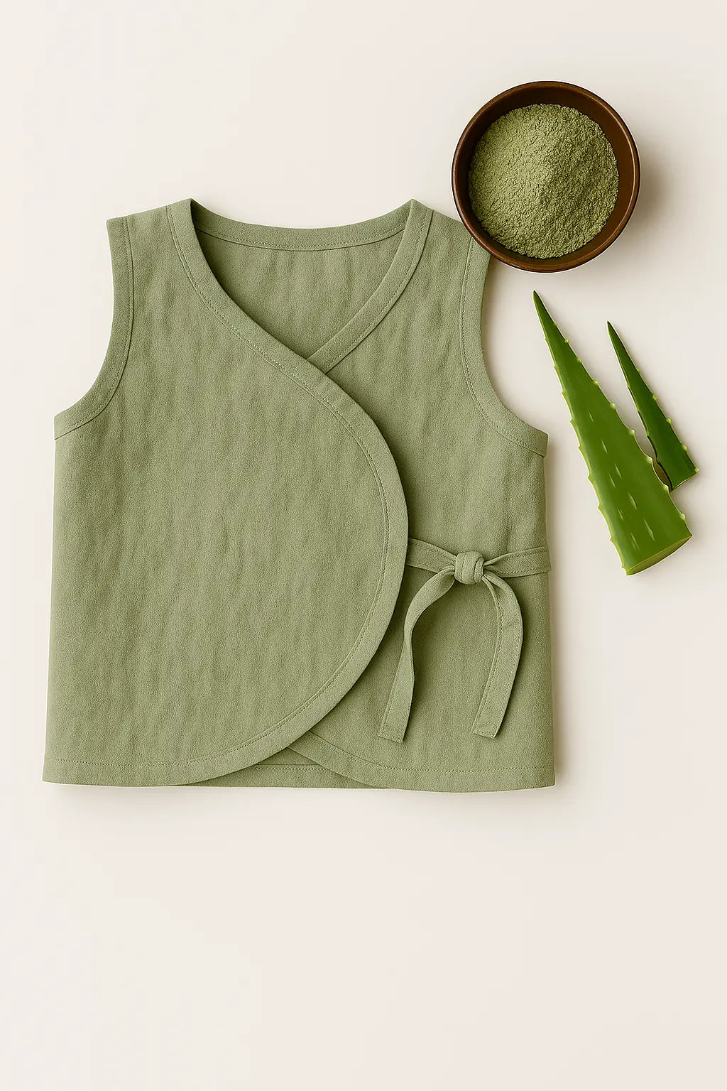 Babyluck Handwoven Cosmic & Healing Jhabla – Aloe Vera Dyed (Off-White & Crème) | 0–3 Months