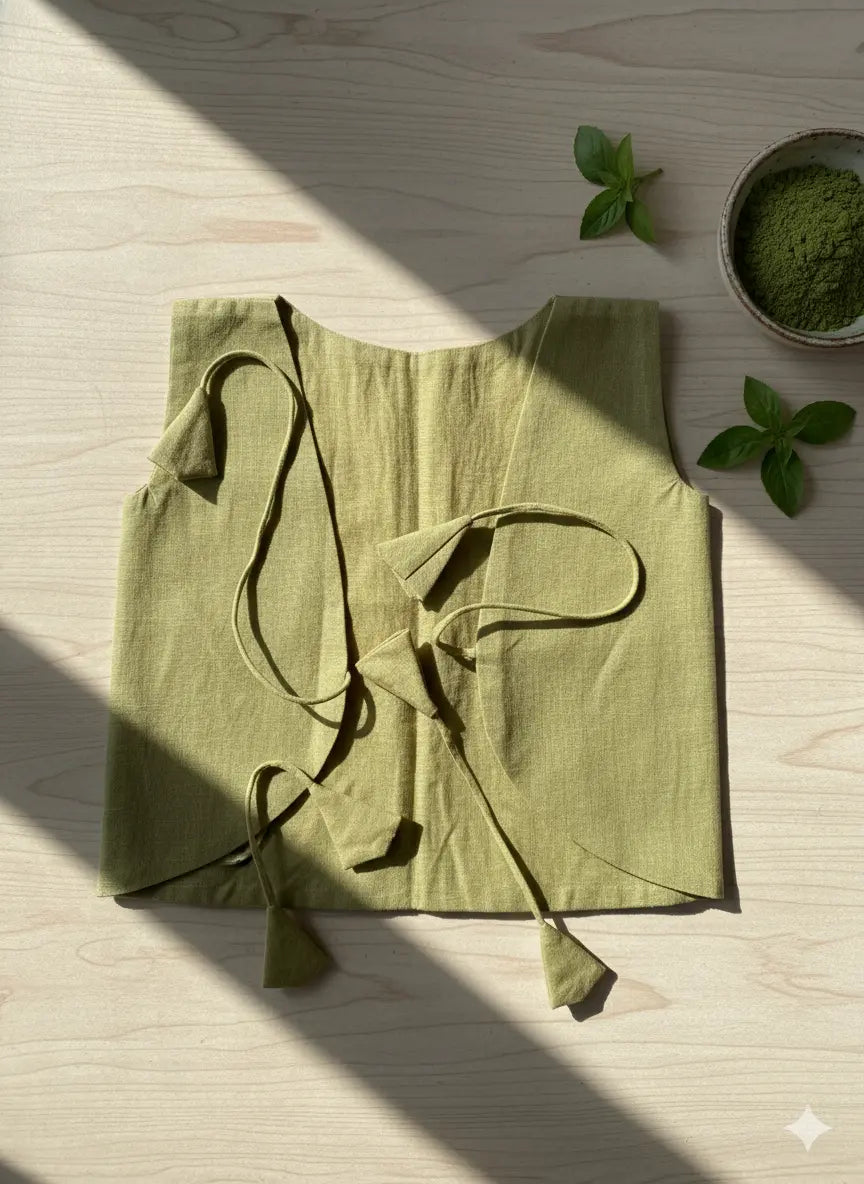 Bhagyavastra™ Tulsi (Basil), 100% Cotton, Lucky & Herbal Newborn Baby Top (Jhabla) 0–3 Months