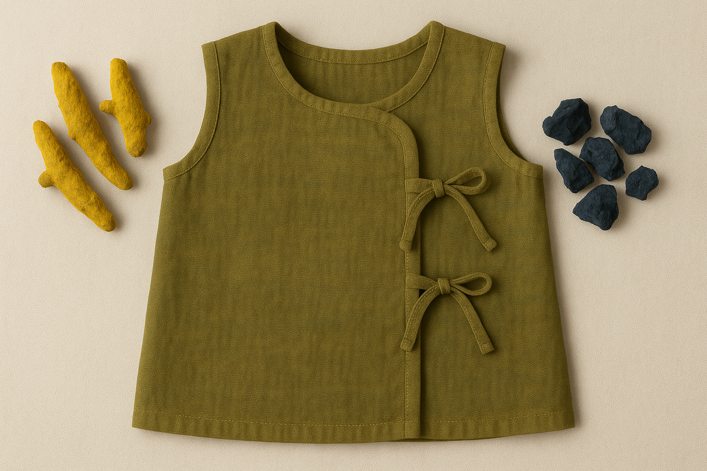 Babyluck Handwoven Cosmic & Healthy Jhabla – Natural Green (Indigo + Haldi Dyed) | 0– 3 Months