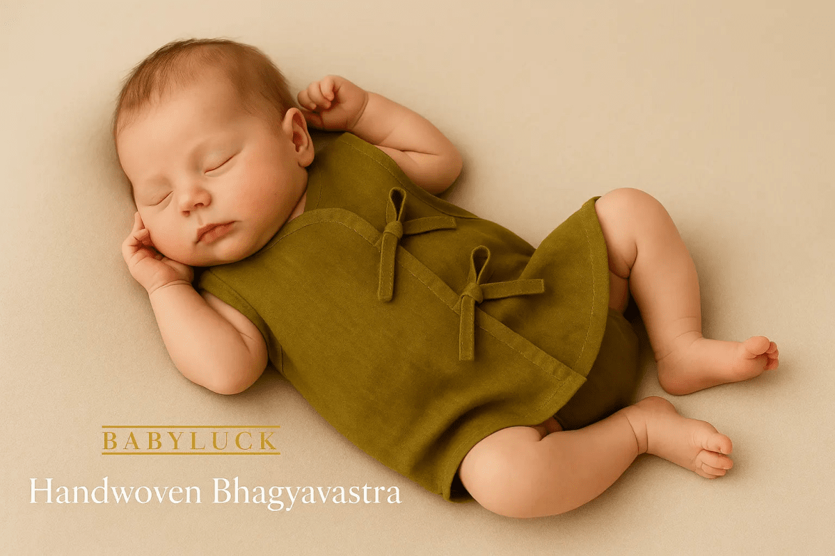 Babyluck Handwoven Cosmic & Healthy Jhabla – Natural Green (Indigo + Haldi Dyed) | 0– 3 Months - Babyluck World LLP