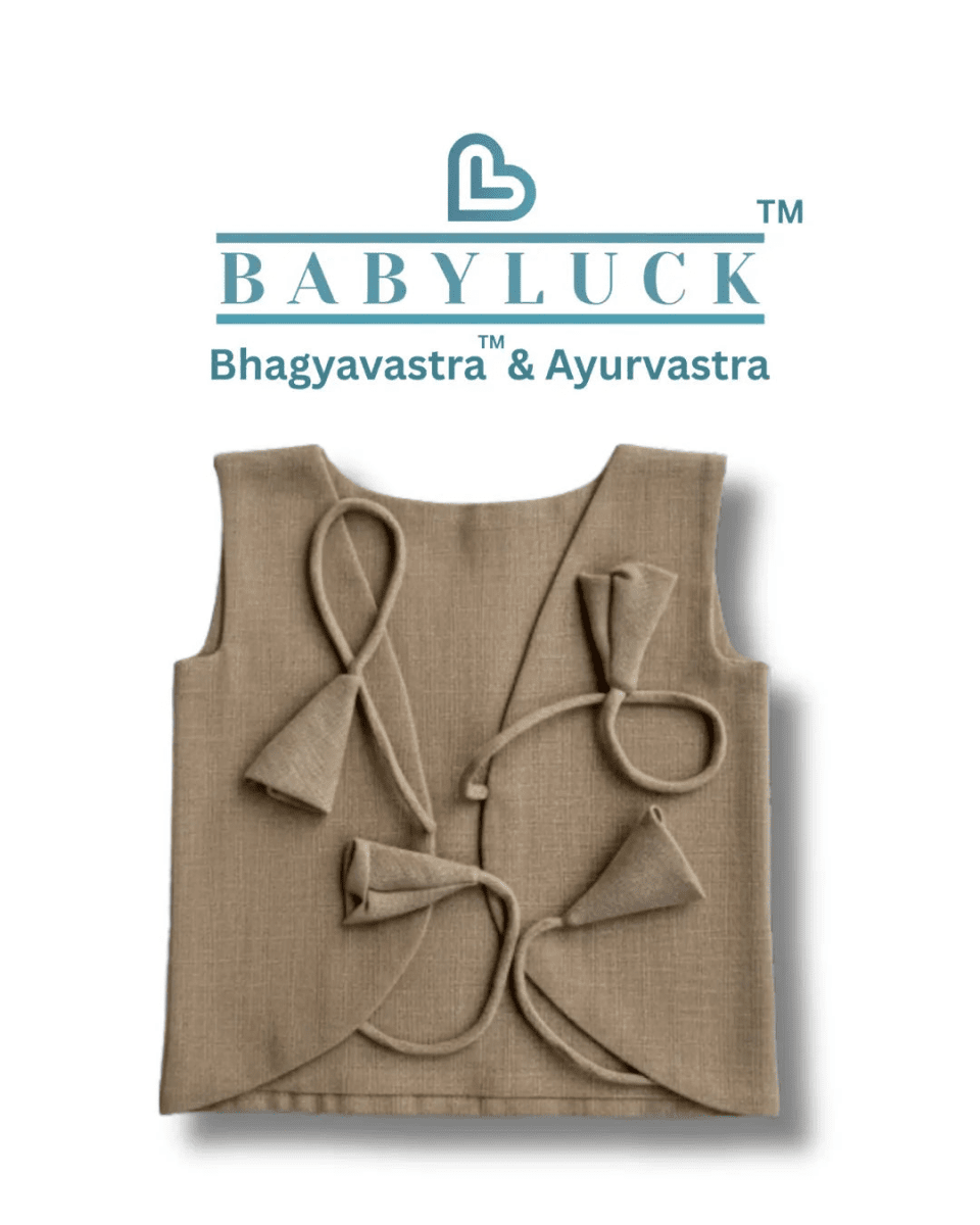 Bhagyavastra™ Chandan (Sandalwood) Dyed, 100% Cotton, Lucky & Herbal Newborn Baby Top (Jhabla) 0–3 Months - Babyluck World LLP