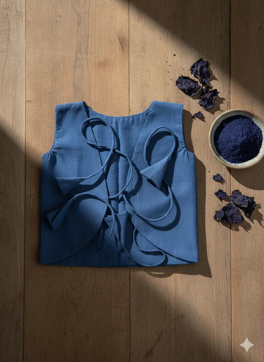 Bhagyavastra™ Indigo Blue, 100% Cotton, Newborn Baby Top (Jhabla) 0–3 Months