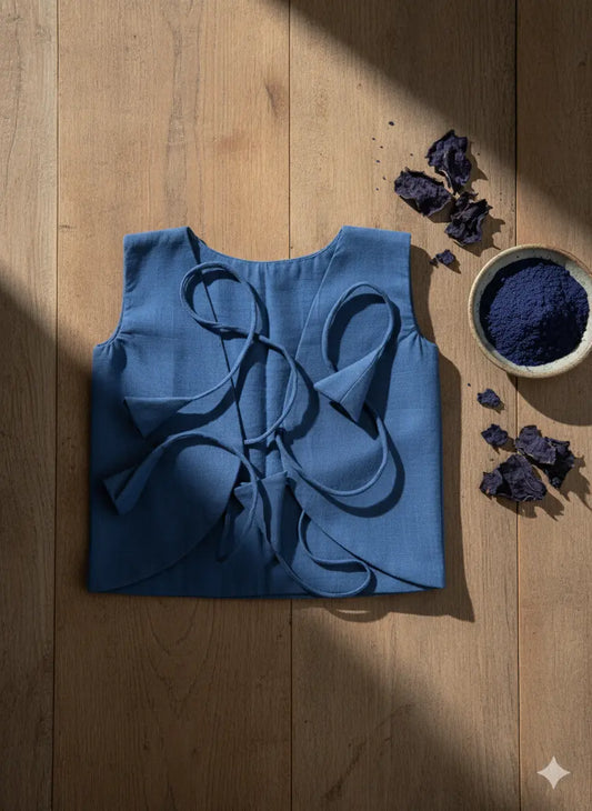 Bhagyavastra™ Indigo Blue, 100% Cotton, Lucky & Herbal Newborn Baby Top (Jhabla) 0–3 Months