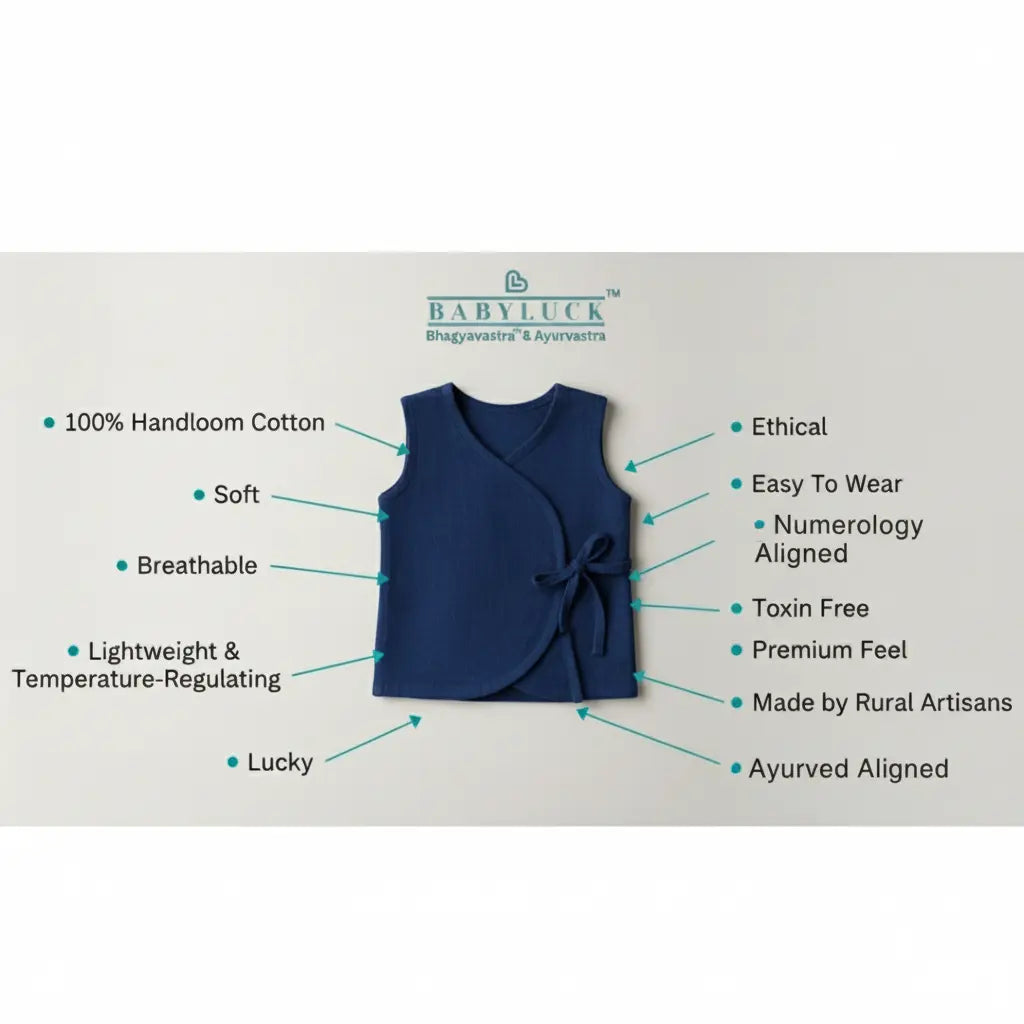 Bhagyavastra™ Indigo Blue, 100% Cotton, Newborn Baby Top (Jhabla) 0–3 Months