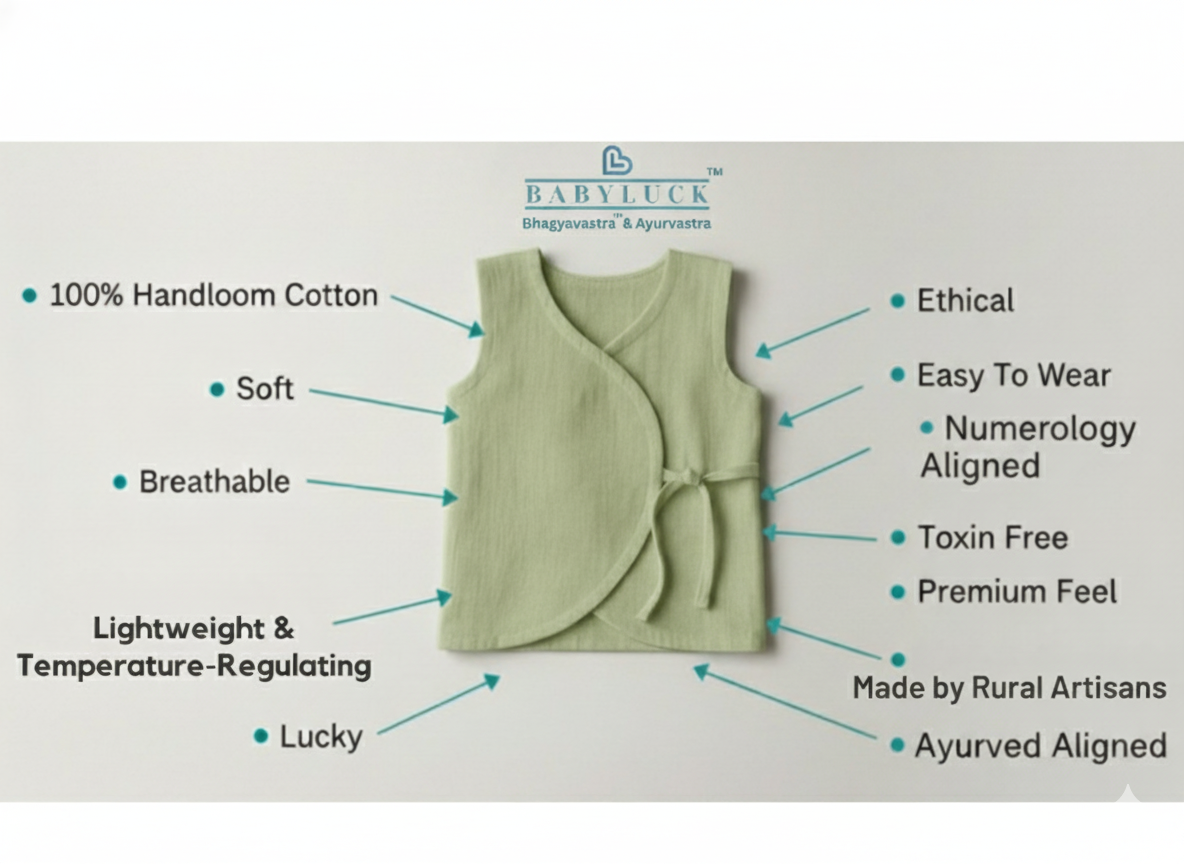 Bhagyavastra™ Tulsi (Basil), 100% Cotton, Lucky & Herbal Newborn Baby Top (Jhabla) 0–3 Months