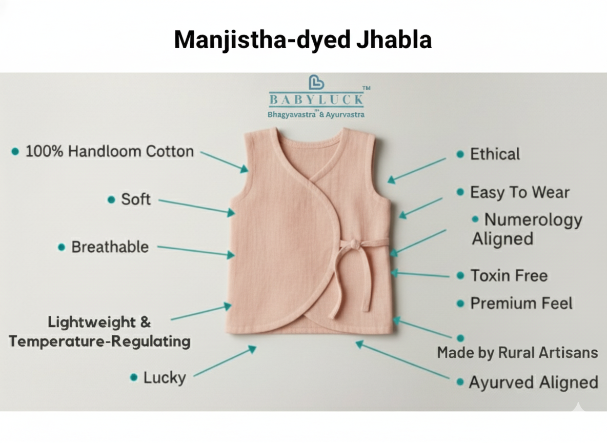 Bhagyavastra™ Manjistha, 100% Cotton, Lucky & Herbal Newborn Baby Top (Jhabla) 0–3 Months
