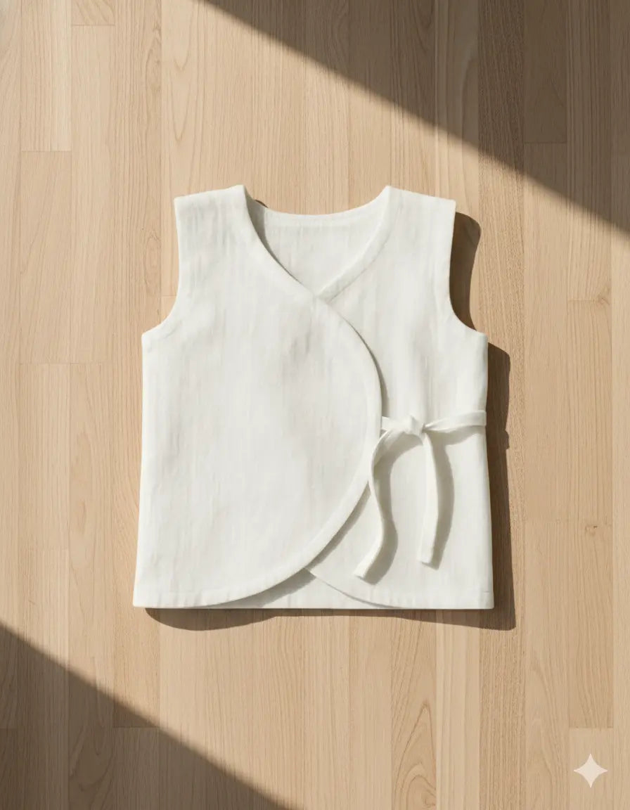 Bhagyavastra™ Natural White, 100% Cotton, Lucky & Herbal Newborn Baby Top (Jhabla) 0–3 Months