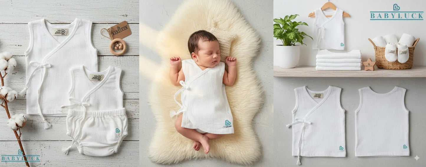 Bhagyavastra™ Natural White, 100% Cotton, Lucky & Herbal Newborn Baby Top (Jhabla) 0–3 Months