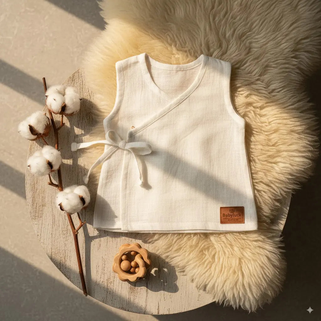 Bhagyavastra™ Natural White, 100% Cotton, Lucky & Herbal Newborn Baby Top (Jhabla) 0–3 Months