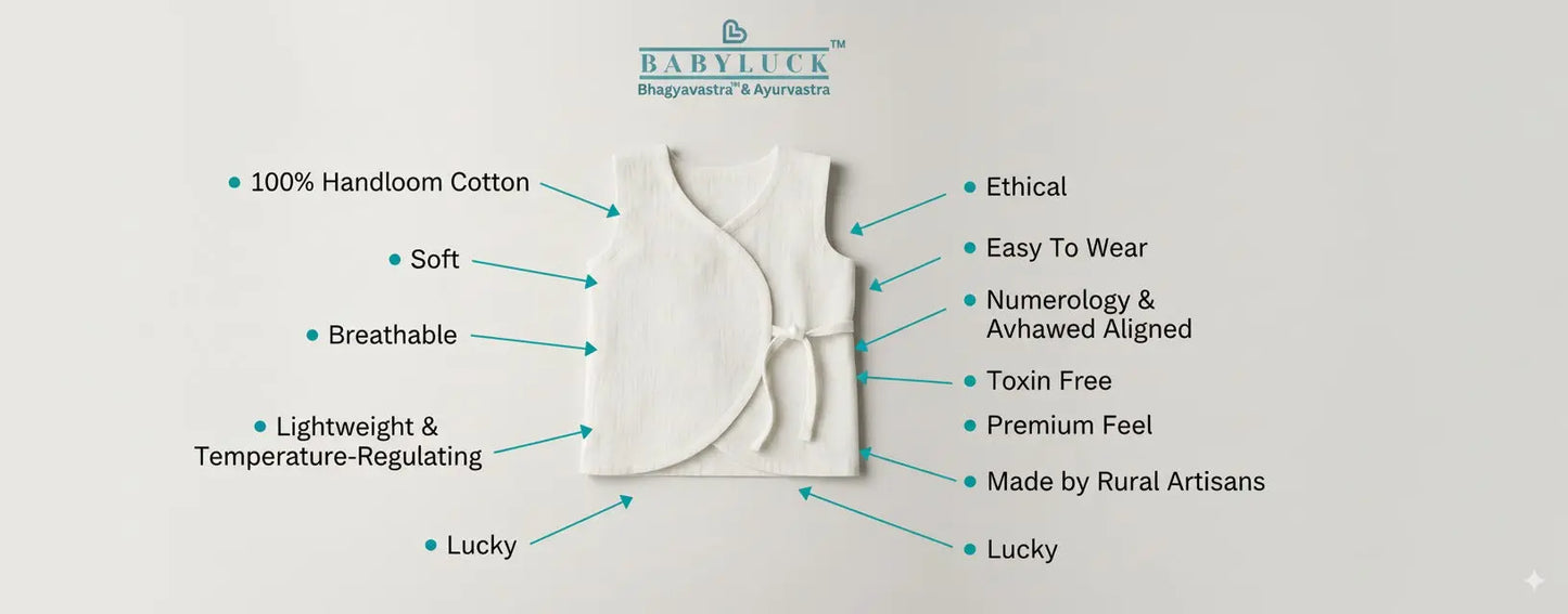 Bhagyavastra™ Natural White, 100% Cotton, Lucky & Herbal Newborn Baby Top (Jhabla) 0–3 Months