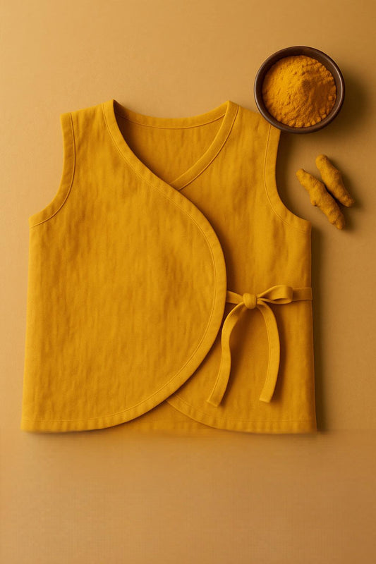 Babyluck Handwoven Cosmic & Healing Jhabla – Haldi Dyed (Yellow) | 0–3 Months