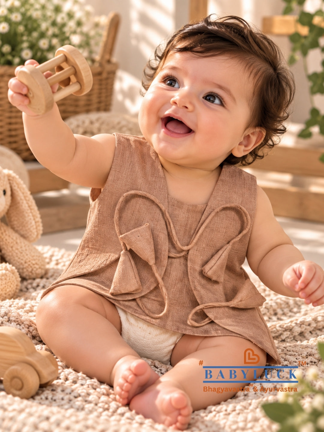 Bhagyavastra™ Manjistha (Maddar) Dyed, 100% Cotton, Lucky & Herbal Newborn Baby Top (Jhabla) 0–6 Months.