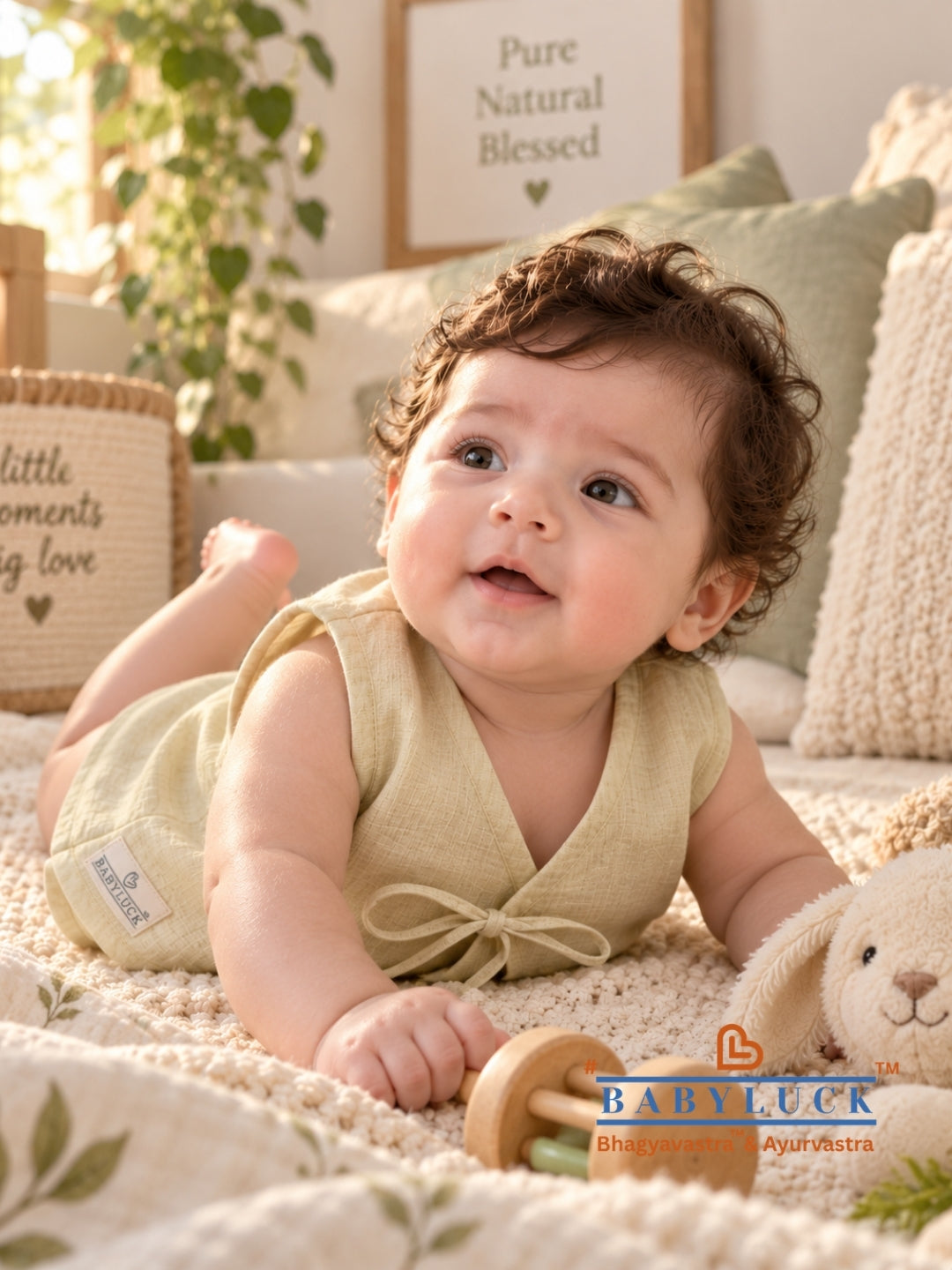 Bhagyavastra™ Neem Dyed (Off-White & Cream), 100% Cotton, Lucky & Herbal Newborn Baby Top (Jhabla) 0–6 Months