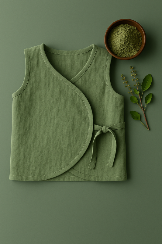 Babyluck Handwoven Cosmic & Healing Jhabla – Tulasi Dyed (White-Green) | 0–3 Months