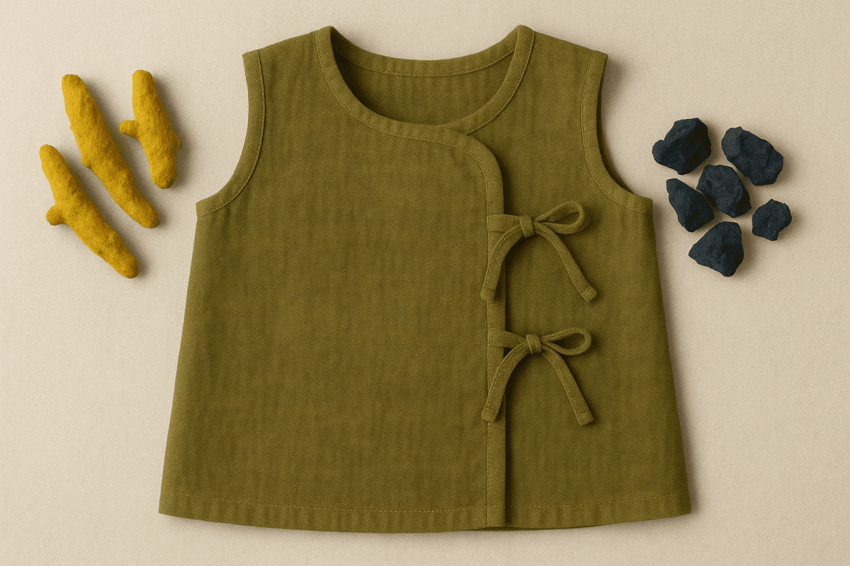 Babyluck Handwoven Cosmic & Healthy Jhabla – Natural Green (Indigo + Haldi Dyed) | 0– 3 Months - Babyluck World LLP