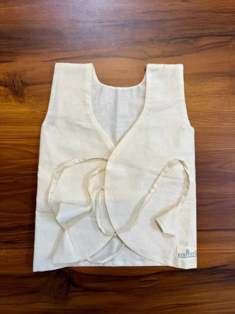 Bhagyavastra™ Aloe Vera Dyed (Off - White & Cream), 100% Cotton, Lucky & Herbal Newborn Baby Top (Jhabla) 0–3 Months - Babyluck World LLP