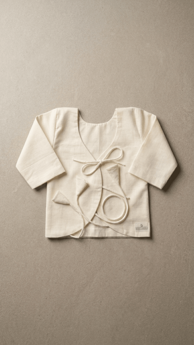Bhagyavastra™ Aloe Vera Dyed (Off - White & Cream), 100% Cotton, Lucky & Herbal Newborn Baby Top (Jhabla) 0–3 Months Sleeves - Babyluck World LLP