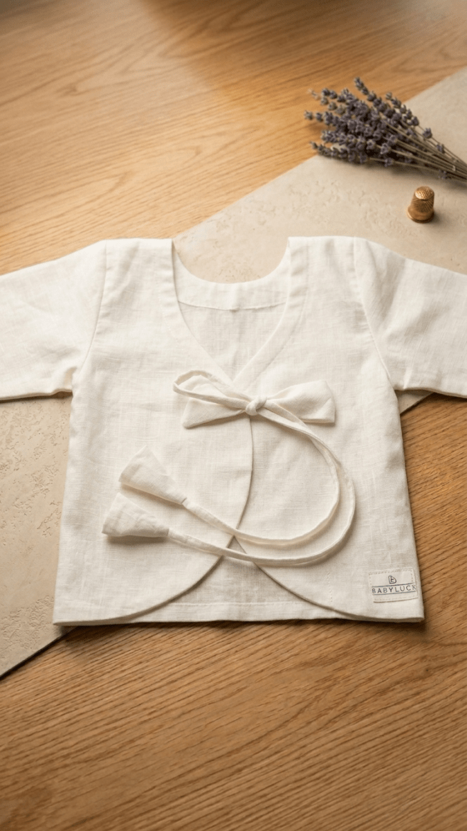 Bhagyavastra™ Aloe Vera Dyed (Off - White & Cream), 100% Cotton, Lucky & Herbal Newborn Baby Top (Jhabla) 0–3 Months Sleeves - Babyluck World LLP
