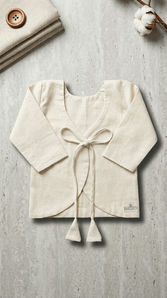 Bhagyavastra™ Aloe Vera Dyed (Off - White & Cream), 100% Cotton, Lucky & Herbal Newborn Baby Top (Jhabla) 0–3 Months Sleeves - Babyluck World LLP
