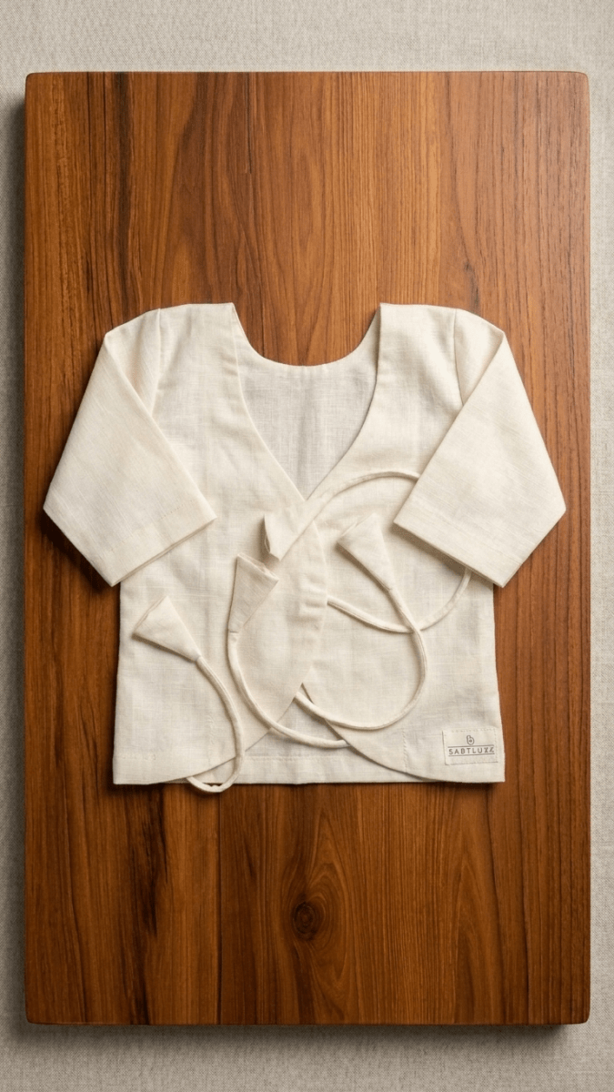 Bhagyavastra™ Aloe Vera Dyed (Off - White & Cream), 100% Cotton, Lucky & Herbal Newborn Baby Top (Jhabla) 0–3 Months Sleeves - Babyluck World LLP