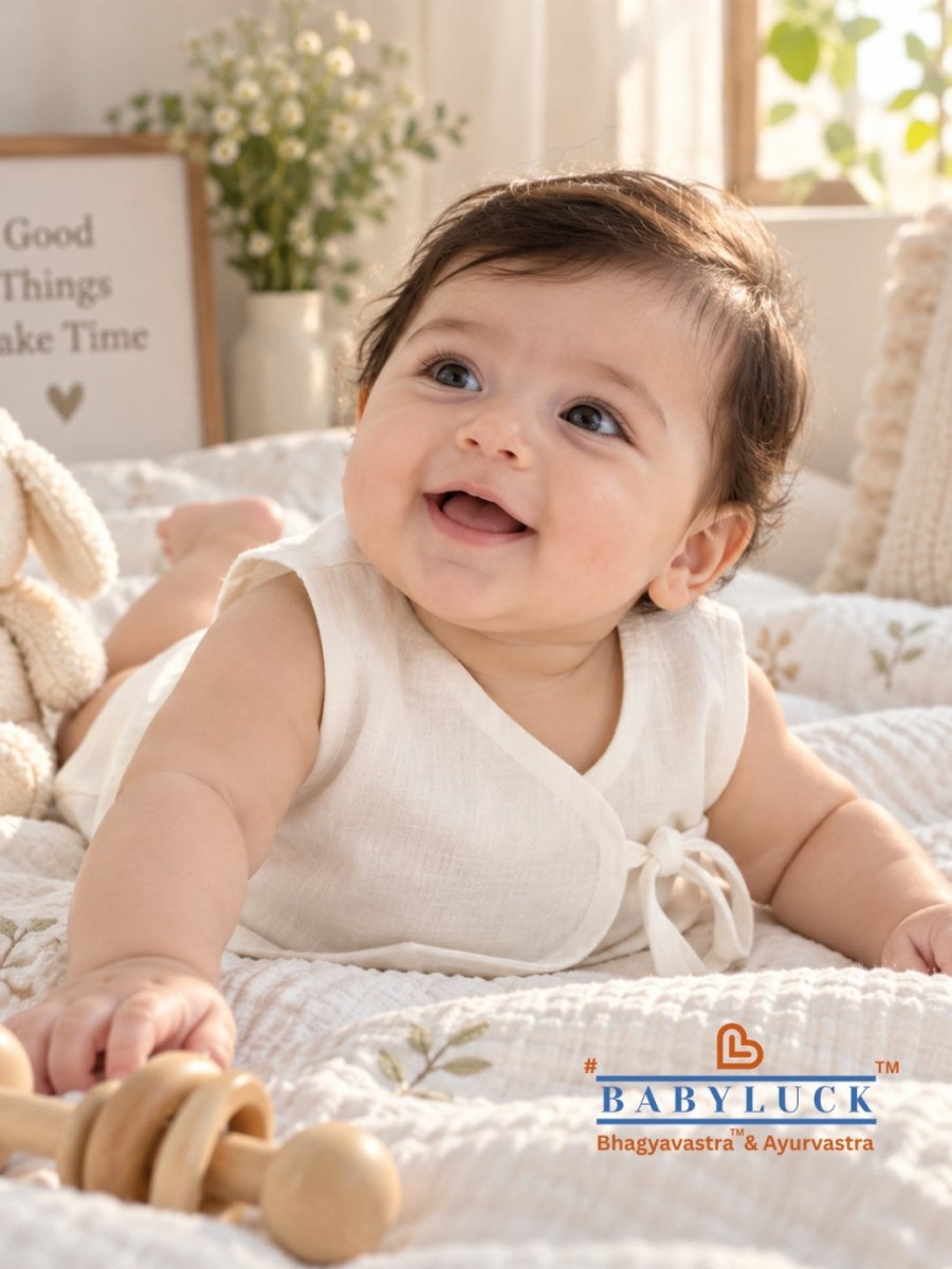 Bhagyavastra™ Aloe Vera Dyed (Off-White & Cream), 100% Cotton, Lucky & Herbal Newborn Baby Top (Jhabla) 0–6 Months - Babyluck World - Bhagyavastra & Ayurvastra
