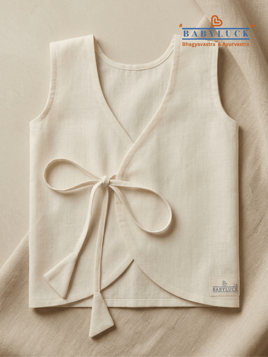 Bhagyavastra™ Aloe Vera Dyed (Off-White & Cream), 100% Cotton, Lucky & Herbal Newborn Baby Top (Jhabla) 0–6 Months - Babyluck World LLP