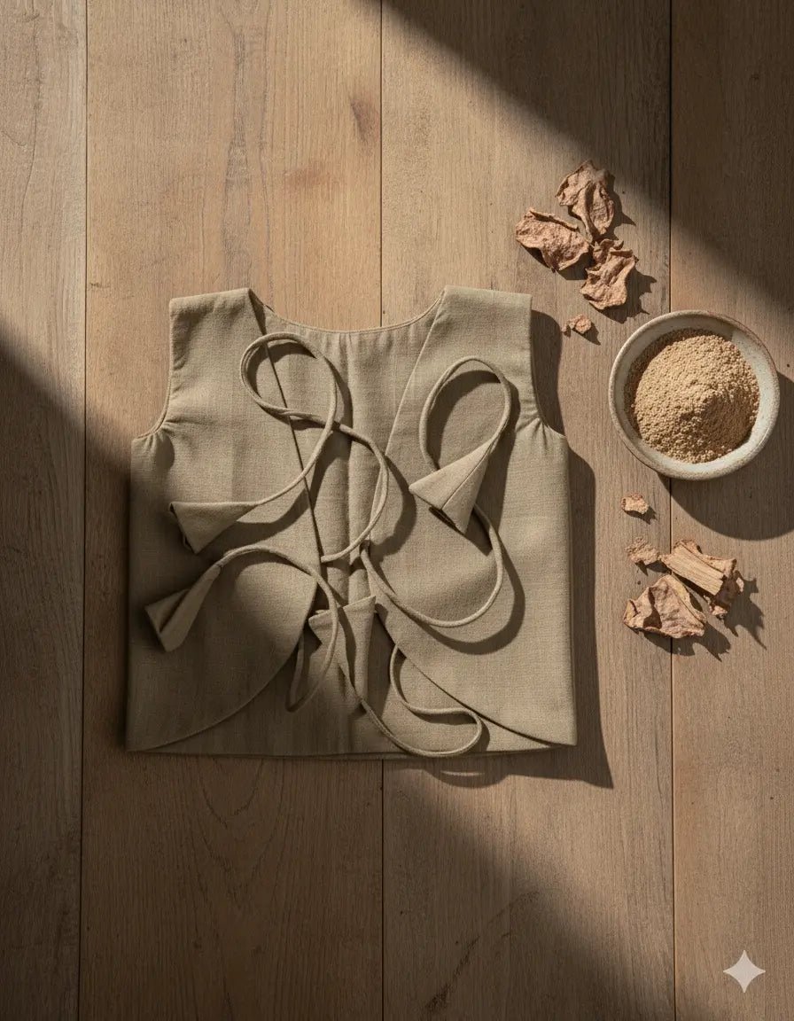 Bhagyavastra™ Chandan (Sandalwood) Dyed, 100% Cotton, Lucky & Herbal Newborn Baby Top (Jhabla) 0–3 Months - Babyluck World LLP