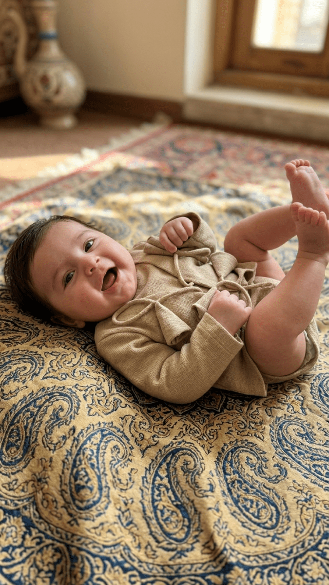 Bhagyavastra™ Chandan (Sandalwood) Dyed, 100% Cotton, Lucky & Herbal Newborn Baby Top (Jhabla) 0–3 Months Sleeves - Babyluck World LLP