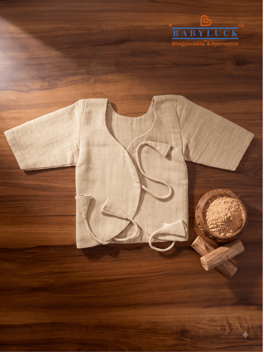 Bhagyavastra™ Chandan (Sandalwood) Dyed, 100% Cotton, Lucky & Herbal Newborn Baby Top (Jhabla) 0–6 Months Sleeves - Babyluck World LLP
