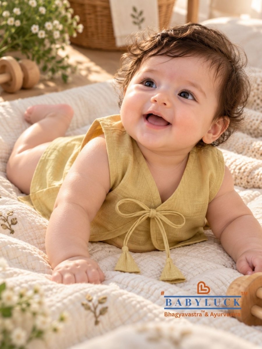 Bhagyavastra™ Haldi (Turmeric) Dyed, 100% Cotton, Lucky & Herbal Newborn Baby Top (Jhabla) 0–6 Months - Babyluck World - Bhagyavastra & Ayurvastra