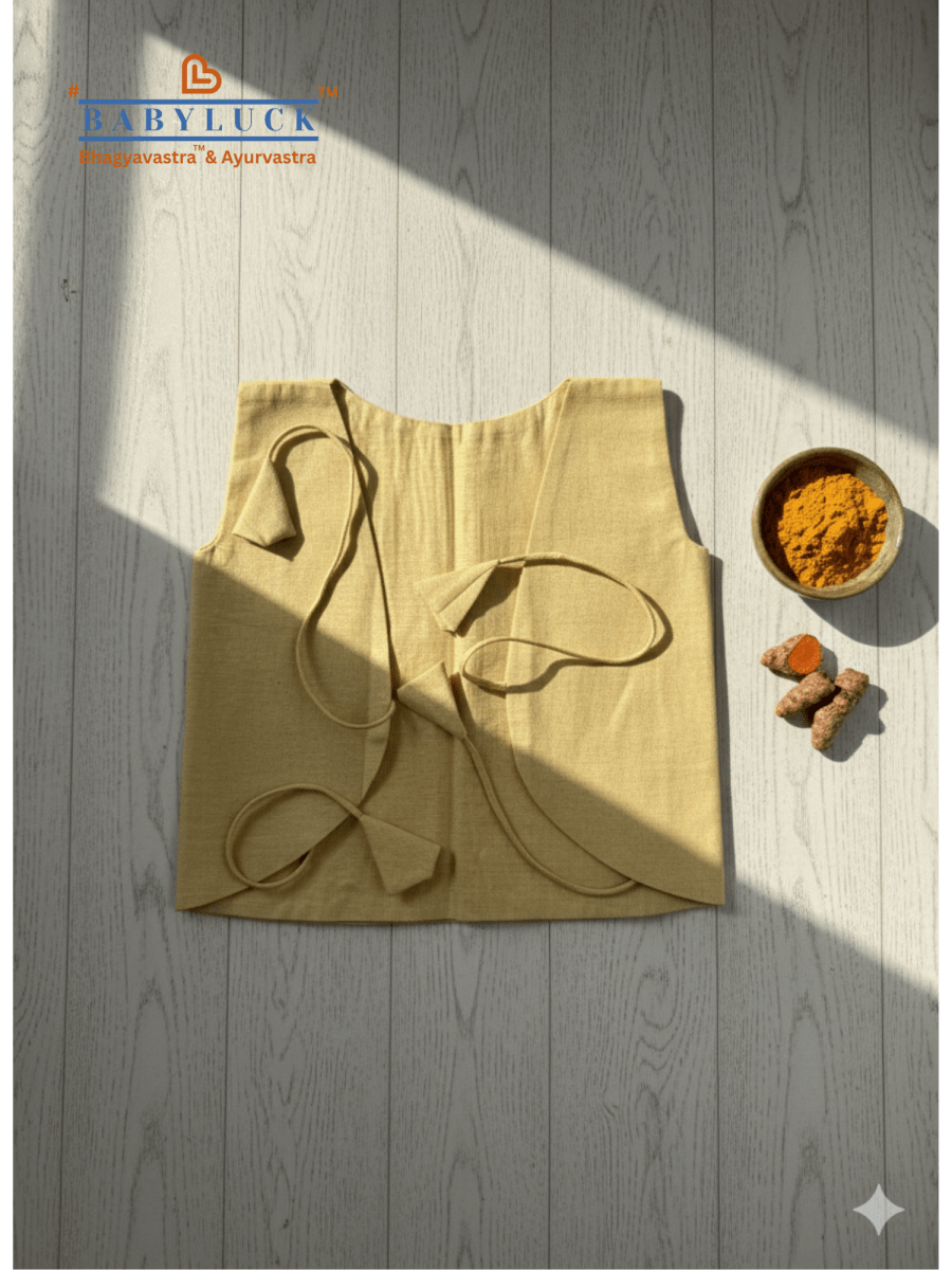 Bhagyavastra™ Haldi (Turmeric) Dyed, 100% Cotton, Lucky & Herbal Newborn Baby Top (Jhabla) 0–6 Months - Babyluck World LLP