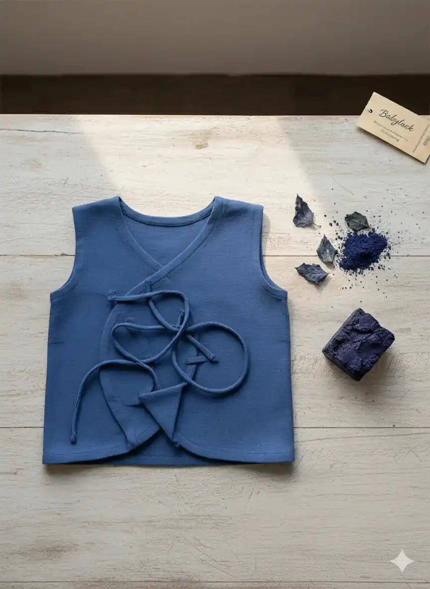 Bhagyavastra™ Indigo Blue, 100% Cotton, Lucky & Herbal Newborn Baby Top (Jhabla) 0–3 Months - Babyluck World LLP