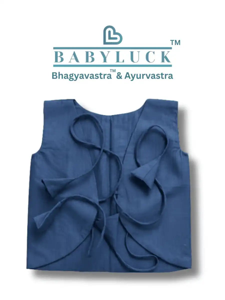 Bhagyavastra™ Indigo Blue, 100% Cotton, Lucky & Herbal Newborn Baby Top (Jhabla) 0–3 Months - Babyluck World LLP