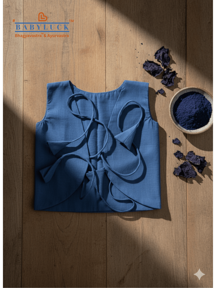 Bhagyavastra™ Indigo Blue, 100% Cotton, Lucky & Herbal Newborn Baby Top (Jhabla) 0–6 Months - Babyluck World LLP