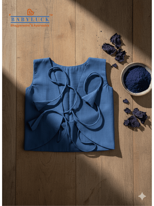 Bhagyavastra™ Indigo Blue, 100% Cotton, Lucky & Herbal Newborn Baby Top (Jhabla) 0–6 Months - Babyluck World LLP