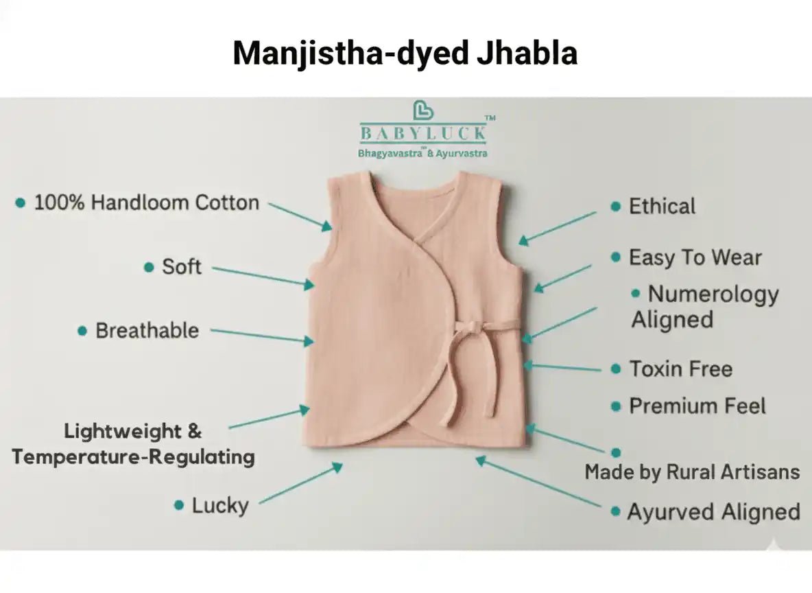 Bhagyavastra™ Manjistha (Maddar) Dyed, 100% Cotton, Lucky & Herbal Newborn Baby Top (Jhabla) 0–3 Months - Babyluck World LLP