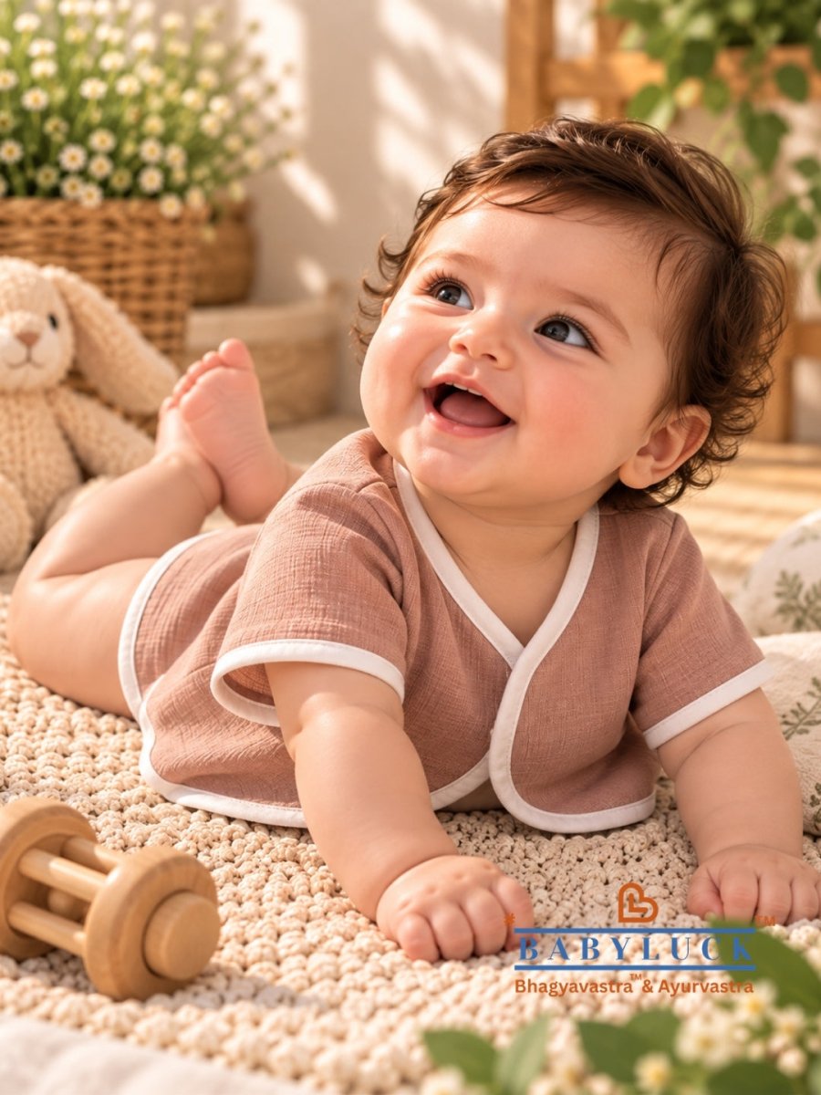 Bhagyavastra™ Manjistha (Maddar) Dyed, 100% Cotton, Lucky & Herbal Newborn Baby Top (Jhabla) 0–6 Months. Sleeves - Babyluck World - Bhagyavastra & Ayurvastra