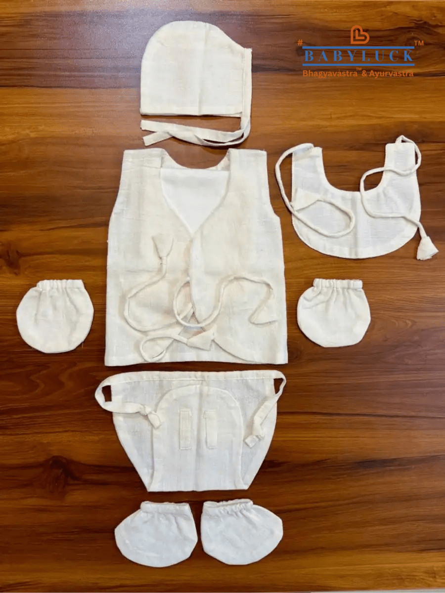 Bhagyavastra™ Natural White, 100% Cotton, Lucky & Herbal Newborn Baby Set of 6 (0–6) Months) - Babyluck World LLP