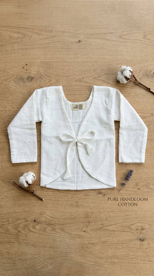 Bhagyavastra™ Natural White, 100% Cotton, Lucky & Herbal Newborn Baby Top (Jhabla) 0–3 Months. Sleeves - Babyluck World LLP