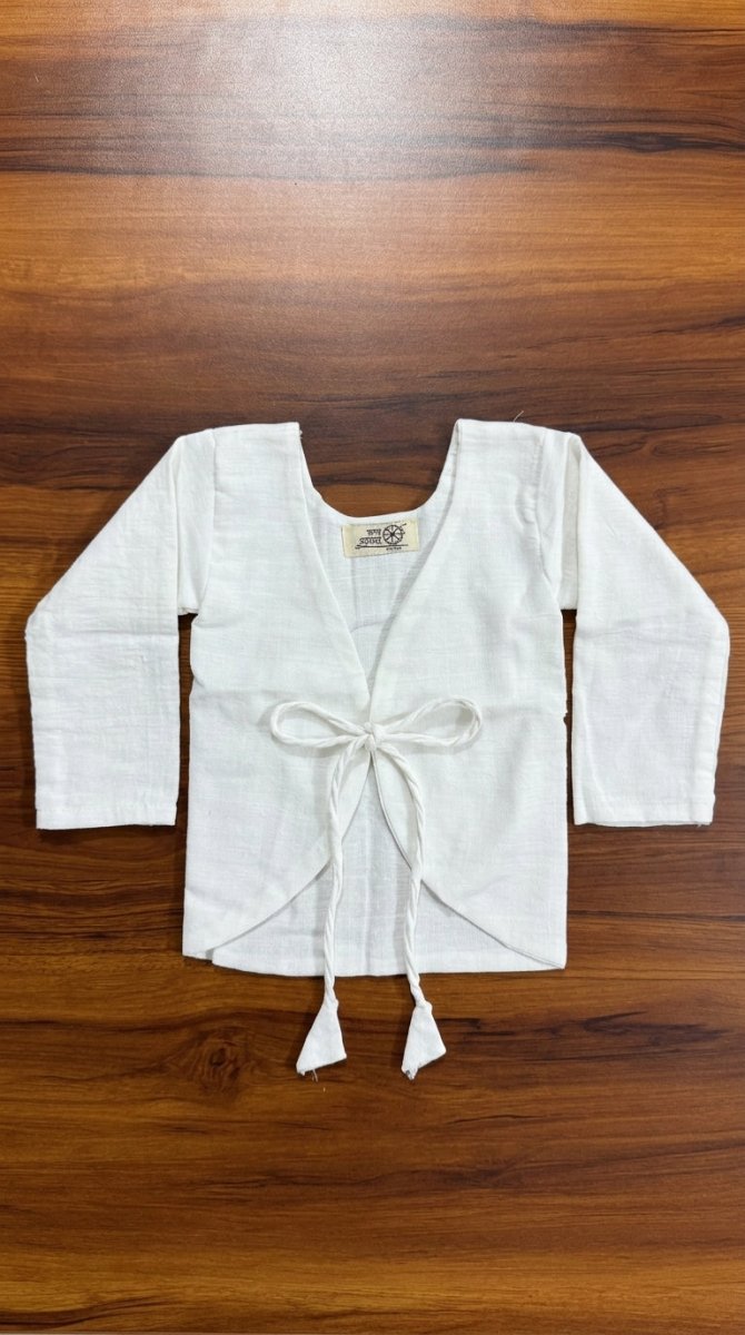 Bhagyavastra™ Natural White, 100% Cotton, Lucky & Herbal Newborn Baby Top (Jhabla) 0–3 Months. Sleeves - Babyluck World LLP