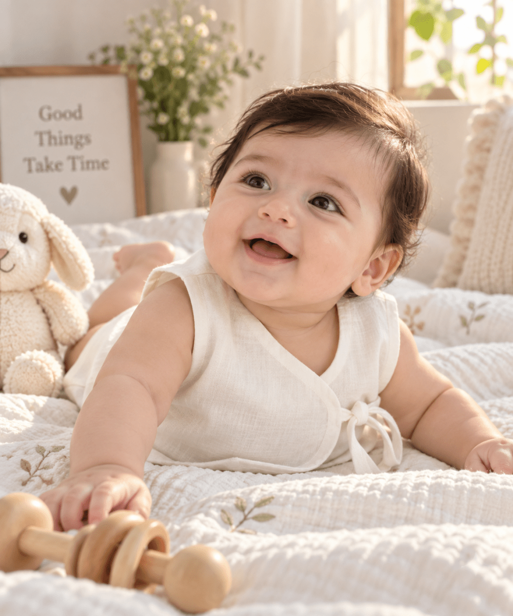 Bhagyavastra™ Natural White, 100% Cotton, Lucky & Herbal Newborn Baby Top (Jhabla) 0–6 Months - Babyluck World LLP