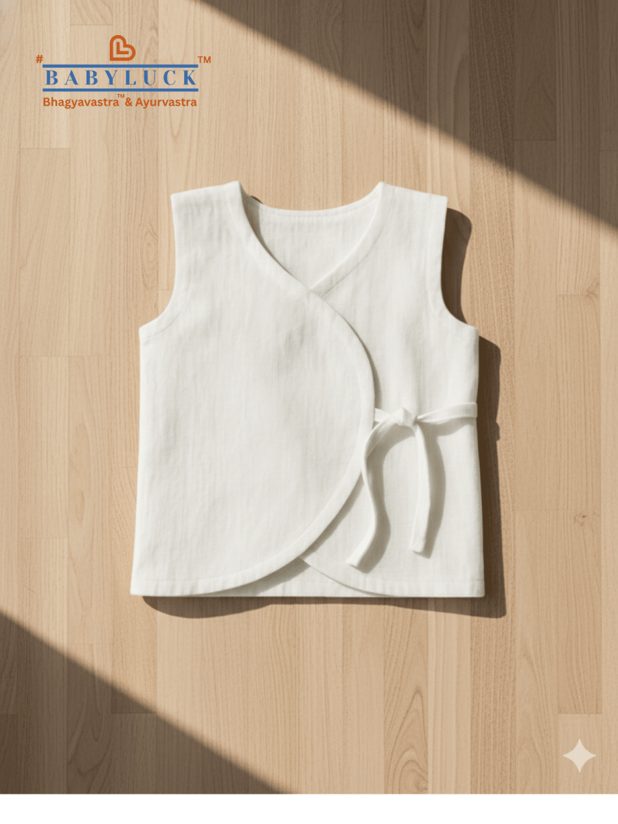 Bhagyavastra™ Natural White, 100% Cotton, Lucky & Herbal Newborn Baby Top (Jhabla) 0–6 Months - Babyluck World LLP
