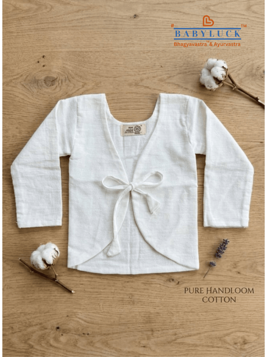 Bhagyavastra™ Natural White, 100% Cotton, Lucky & Herbal Newborn Baby Top (Jhabla) 0–6 Months. Sleeves - Babyluck World LLP