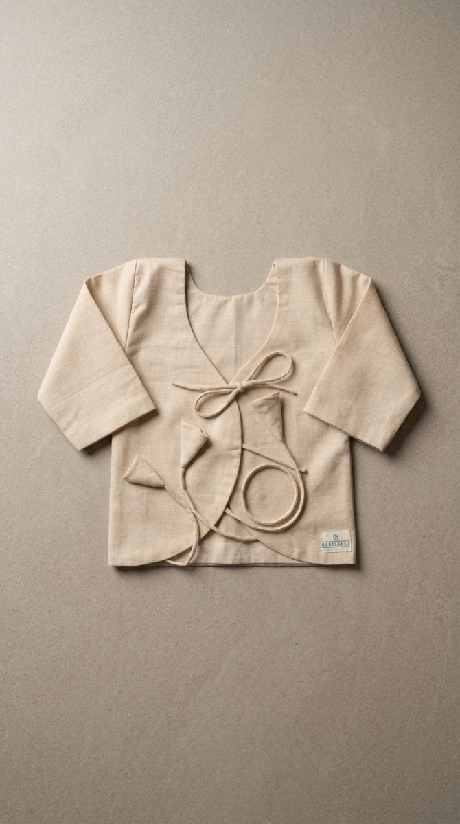 Bhagyavastra™ Neem Dyed (Off - White & Cream), 100% Cotton, Lucky & Herbal Newborn Baby Top (Jhabla) 0–3 Months Sleeves - Babyluck World LLP