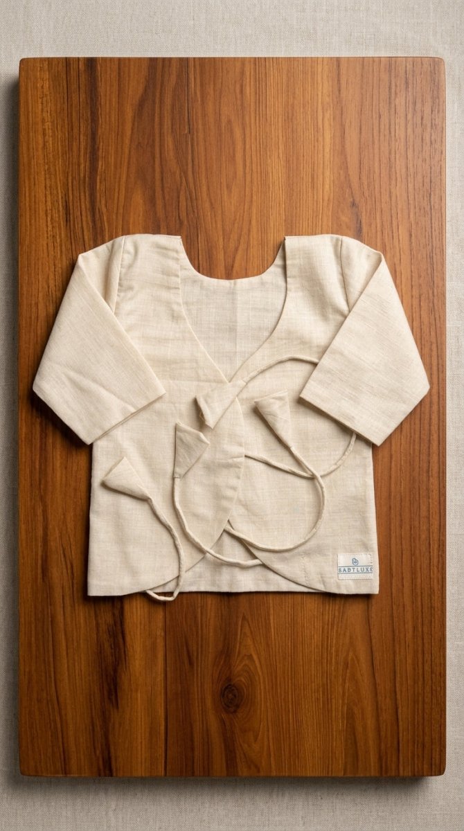 Bhagyavastra™ Neem Dyed (Off - White & Cream), 100% Cotton, Lucky & Herbal Newborn Baby Top (Jhabla) 0–3 Months Sleeves - Babyluck World LLP