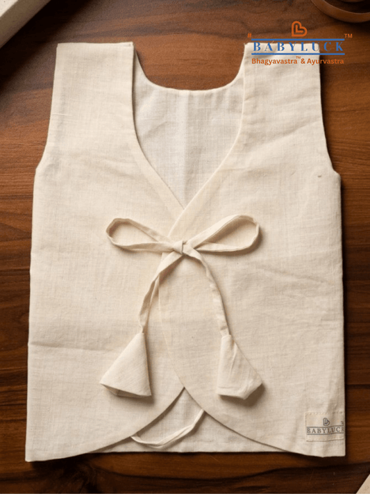 Bhagyavastra™ Neem Dyed (Off-White & Cream), 100% Cotton, Lucky & Herbal Newborn Baby Top (Jhabla) 0–6 Months - Babyluck World LLP