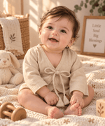 Bhagyavastra™ Neem Dyed (Off-White & Cream), 100% Cotton, Lucky & Herbal Newborn Baby Top (Jhabla) 0–6 Months. Sleeves - Babyluck World LLP