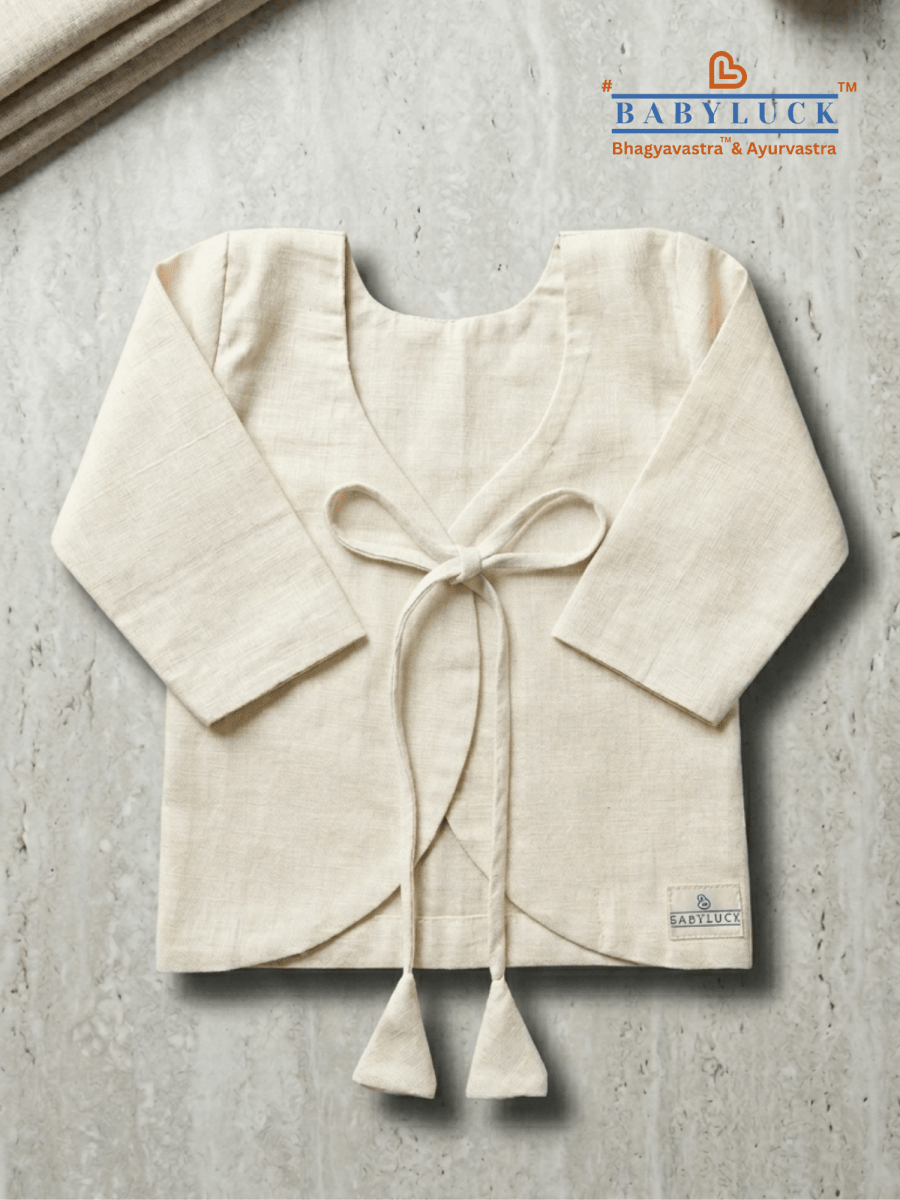 Bhagyavastra™ Neem Dyed (Off-White & Cream), 100% Cotton, Lucky & Herbal Newborn Baby Top (Jhabla) 0–6 Months. Sleeves - Babyluck World LLP