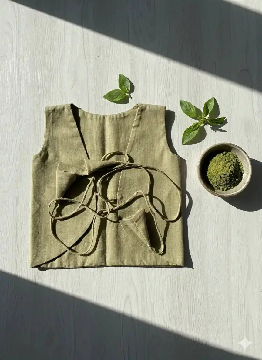 Bhagyavastra™ Tulsi (Basil) Dyed, 100% Cotton, Lucky & Herbal Newborn Baby Top (Jhabla) 0–3 Months - Babyluck World LLP
