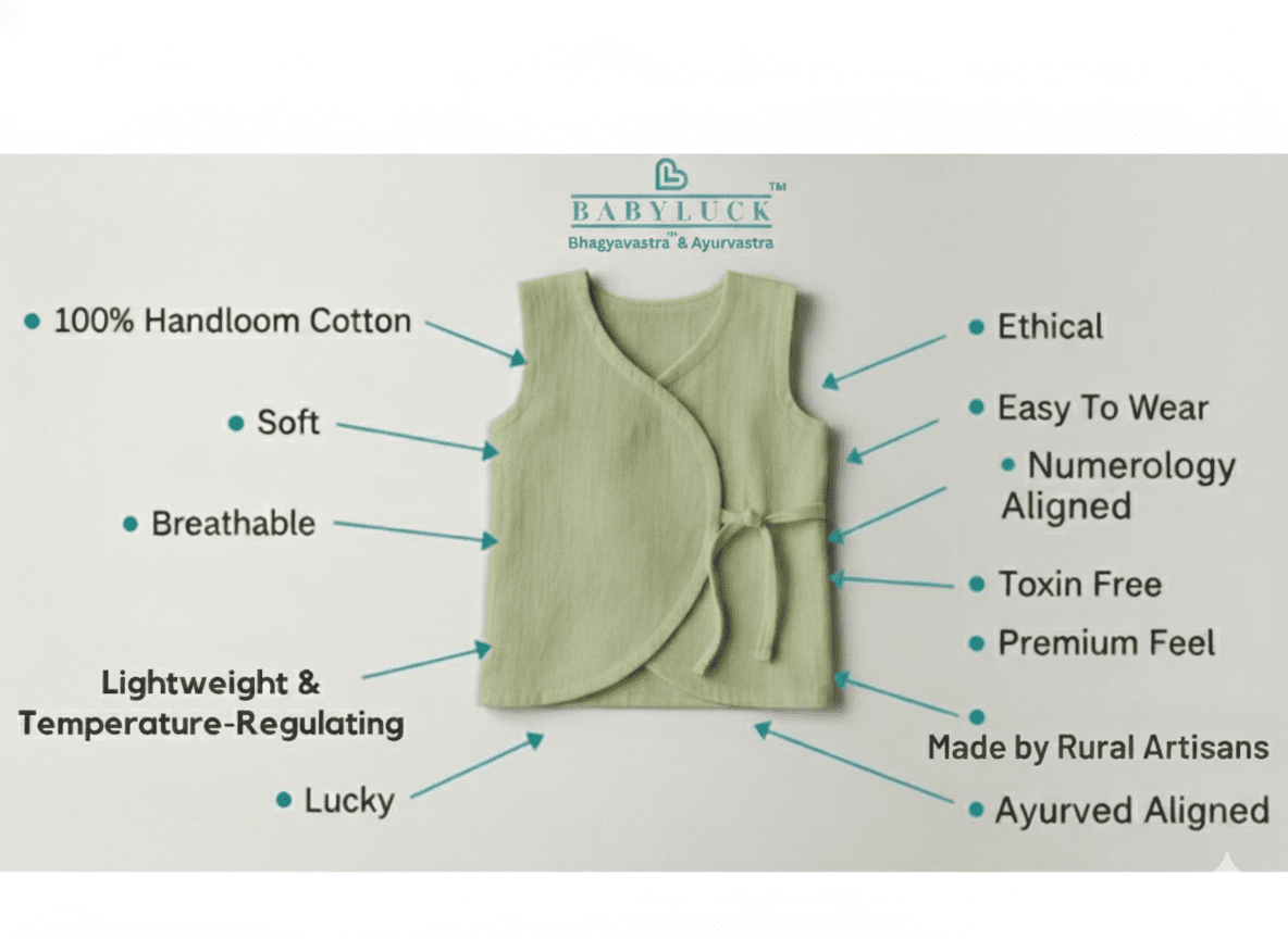 Bhagyavastra™ Tulsi (Basil) Dyed, 100% Cotton, Lucky & Herbal Newborn Baby Top (Jhabla) 0–3 Months - Babyluck World LLP